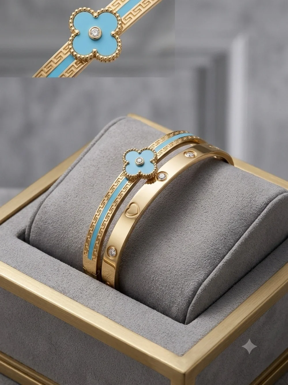 New Stainless Steel - Gold and Turquoise Color Bracelet Set - 18k Gold Plated.